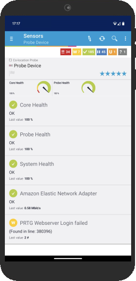 Sensor List on PRTG for Android Sensor List on PRTG for Android