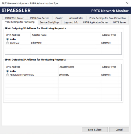 Probe Settings for Monitoring Tab